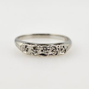 Vintage 14k White Gold Diamond Wedding Band - 1950&#39;s Stackable Ring - Size 6.25, Estate Jewelry, w#3665