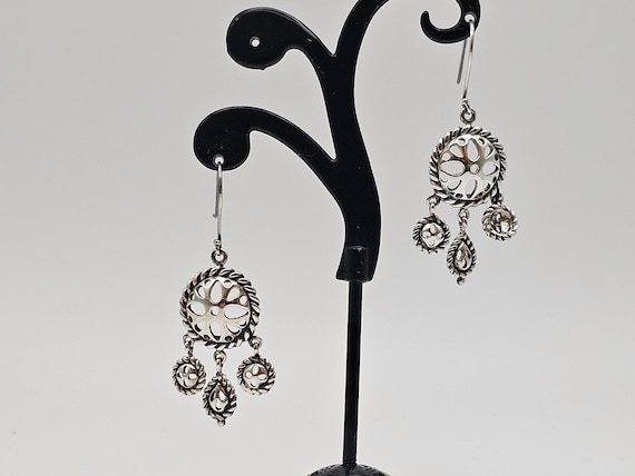 Vintage Openwork Geometric Dangle Earrings: 925 S… - image 1