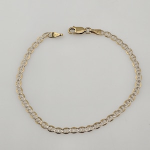 Vintage 10k Yellow Gold Anchor Link Bracelet - White Gold Etched Detailing - Petite Link Bracelet for Her- Estate Jewelry, W#1996