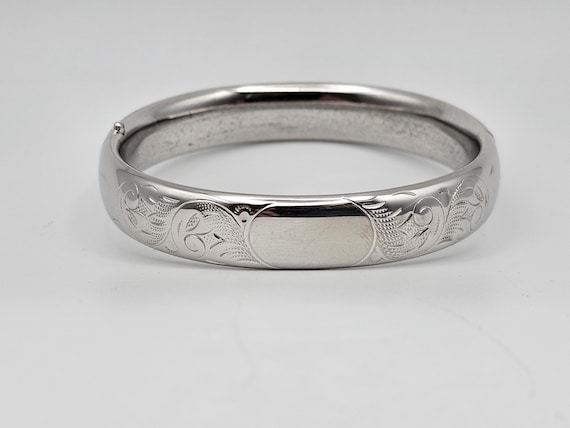 Vintage 925 Sterling Silver Hinged Etched Bangle Bracelet