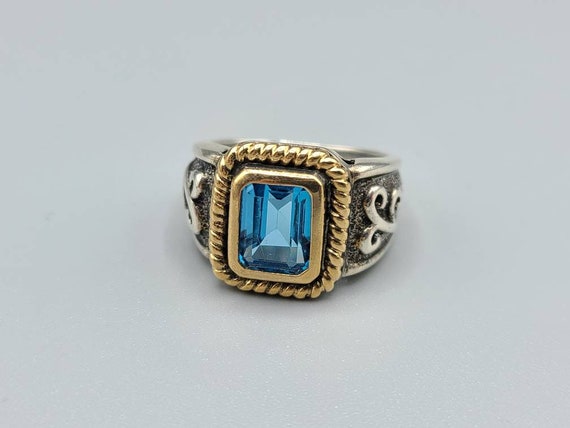 Blue Topaz Ring, 925 Silver and 14kt Yellow Gold,… - image 2