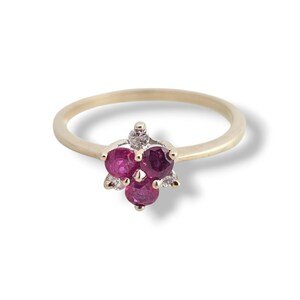 Vintage Petite Diamond and Ruby Ring - 14k White Gold - Size 6.25 - Estate Jewelry