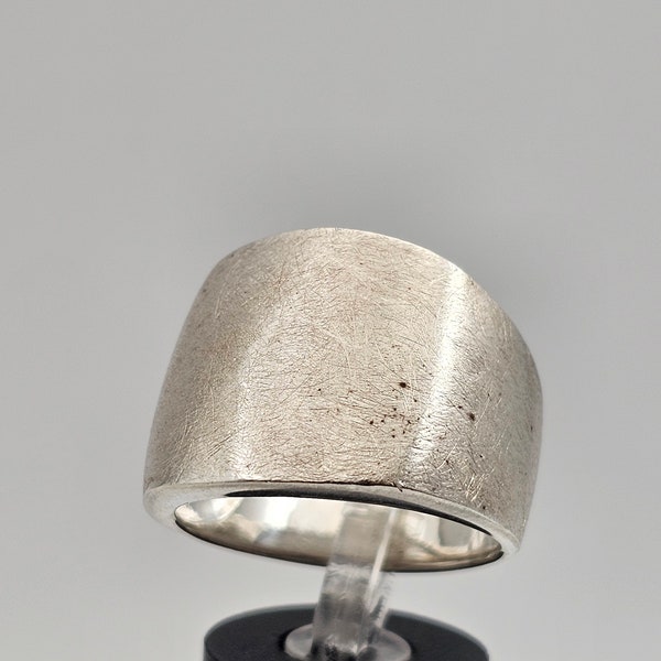19mm Wide Brushed Textured Cigar Ring, 925 Silver, Designer Silpada, Modernist Jewelry, Estate Jewlry, Size 11, w#372