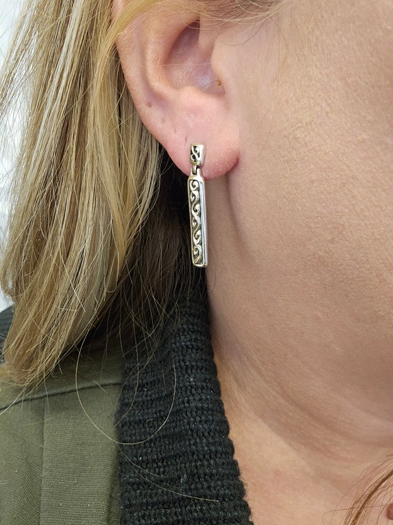 Vintage Scroll Motif Rectangular Dangle Earrings:… - image 3