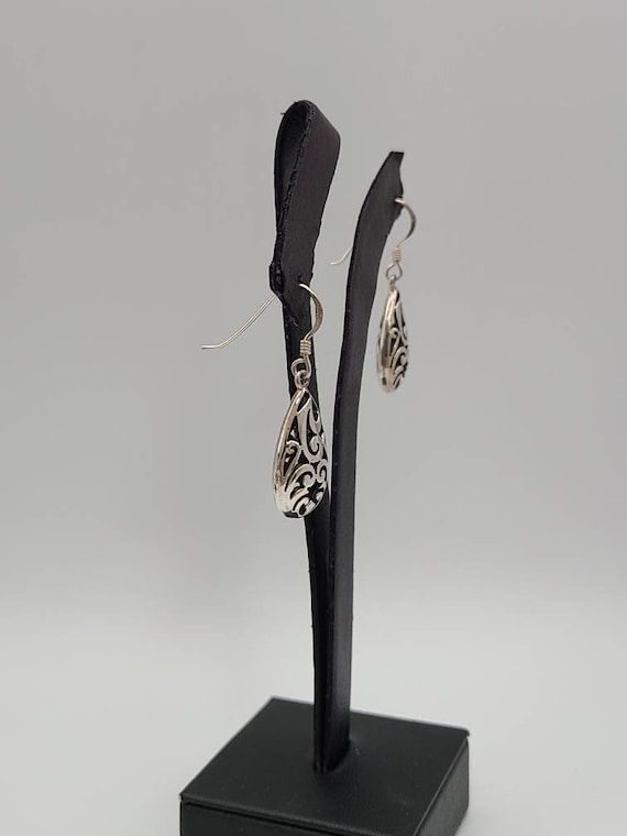 Vintage Openwork Teardrop Earrings: 925 Silver - … - image 2