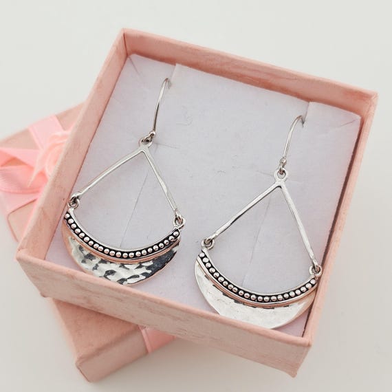 Vintage ATI Hammered Modernist Earrings - 925 Sterling Silver - Estate Jewelry