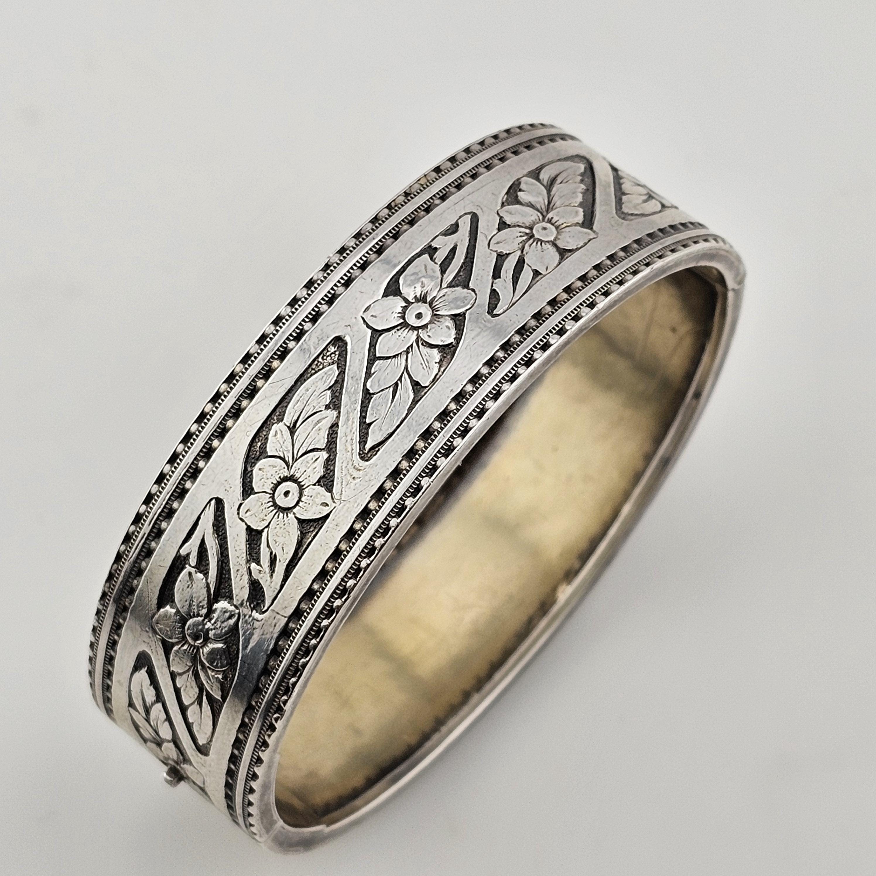 Vintage Napier Sterling Silver Floral Bangle Bracelet - Estate