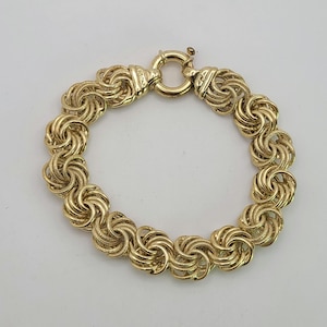 Italian Link Bracelet in 925 Silver Gold Vermeil, Fancy Swirl Link Bracelet, Vintage Estate Jewelry, 8-Inch, 14mm, w#881