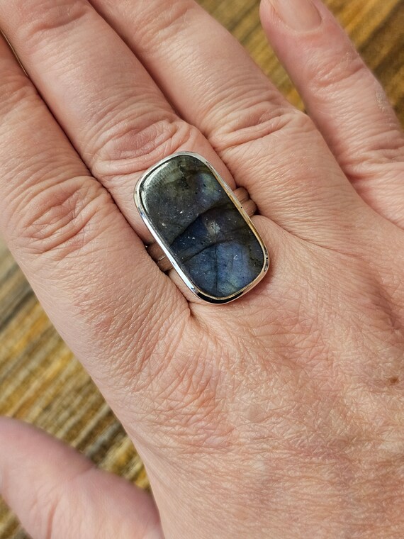 Vintage Geometric Labradorite Ring: 925 Sterling … - image 2