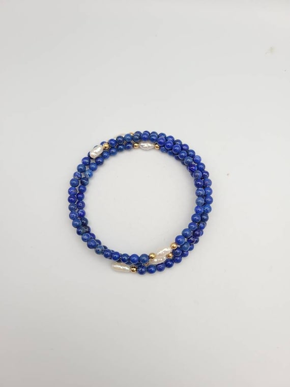 Lapis Lazuli and Pearl Bracelet, 14k Yellow Gold … - image 3