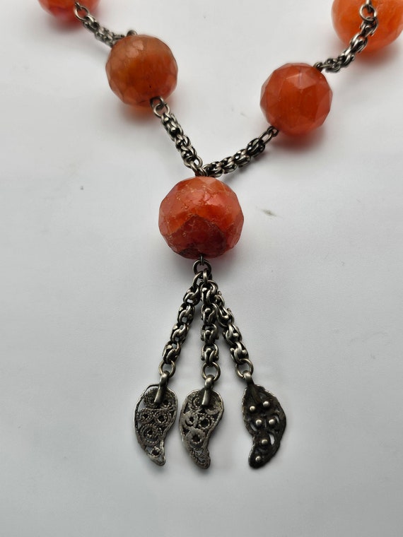 Agate Tassel Necklace, .875 Silver, Agate Beaded … - image 8