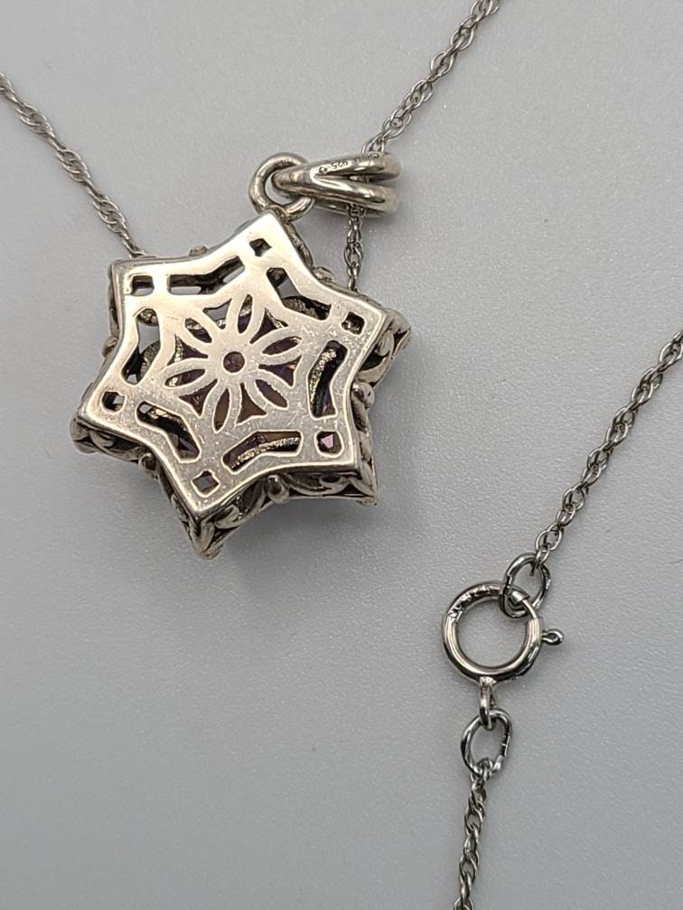 925 Sterling Silver Coated Quartz Star Necklace, Estate