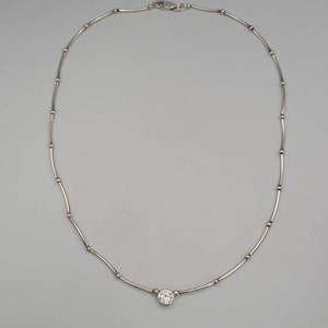 Vintage Cubic Zirconia Solitaire Necklace 925 Sterling Silver CZ Bar Bead Necklace, Estate Jewelry, w#1415