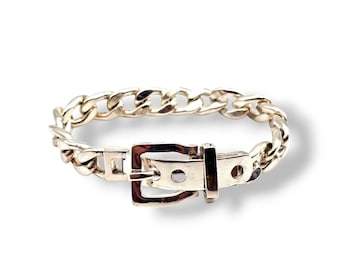 Vintage Mexico Thin Belt Buckle Bangle Bracelet 925 Sterling