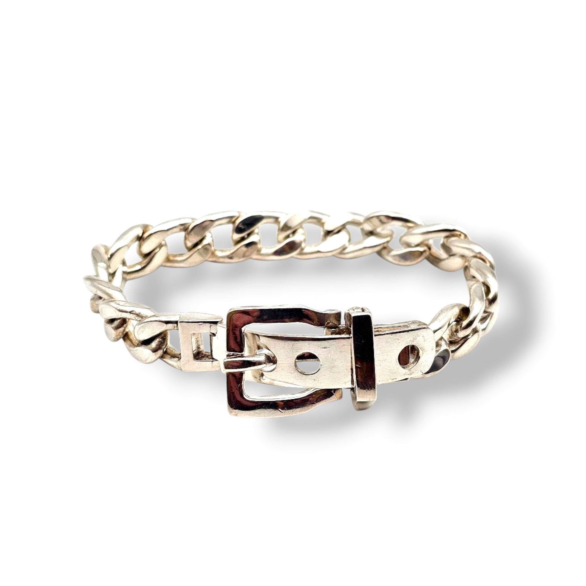 アクセサリー Vintage Silver Belt Buckle Bracelet 925 Vintage Italian 925 Sterling Silver Belt Buckle Bracelet