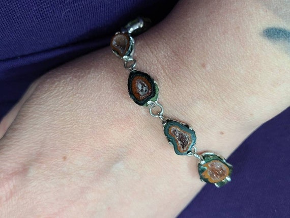 Agate Geode Bracelet 925 Silver Agate Bracelet Geode Panel