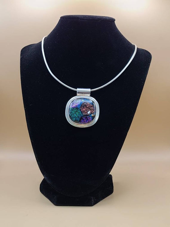 Art Glass Necklace, 925 Silver, Handmade Glass Neckla… Gem