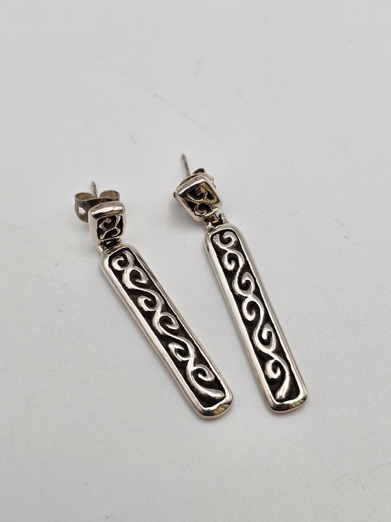 Vintage Scroll Motif Rectangular Dangle Earrings:… - image 1