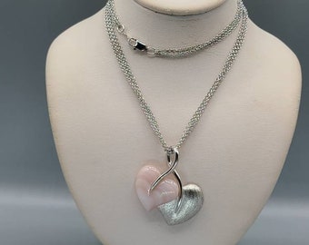 Mother of Pearl Double Heart Necklace, 925 Silver Mother of Pearl Necklace, Vintage Heart Necklace, Item w#457