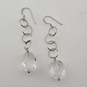 Designer Deb Guyot Long Rock Quartz Dangle Earrings 925 Sterling Silver, Estate Jewelry, w#3495