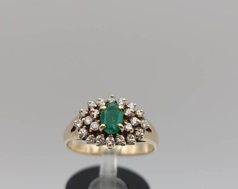 Emerald and Diamond Ring, 14kt Yellow Gold Genuine Emerald Ring, Vintage Diamond and Emerald Ring, Size 8, with Appraisal, Item w#967