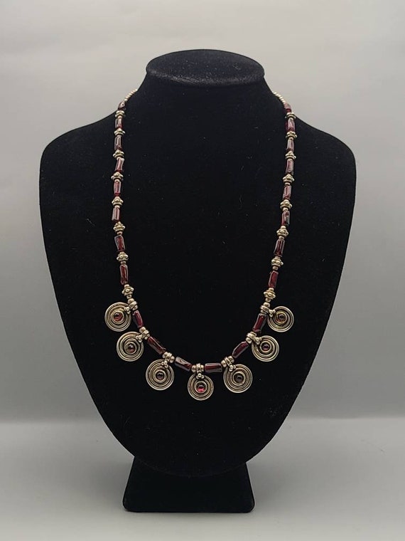 Beaded Garnet Necklace, 925 Silver Garnet Necklace