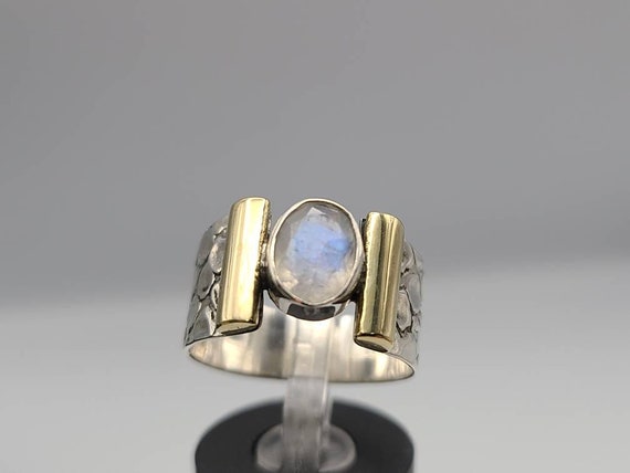 Moonstone Band, 925 Silver and Gold Vermeil, Sign… - image 1