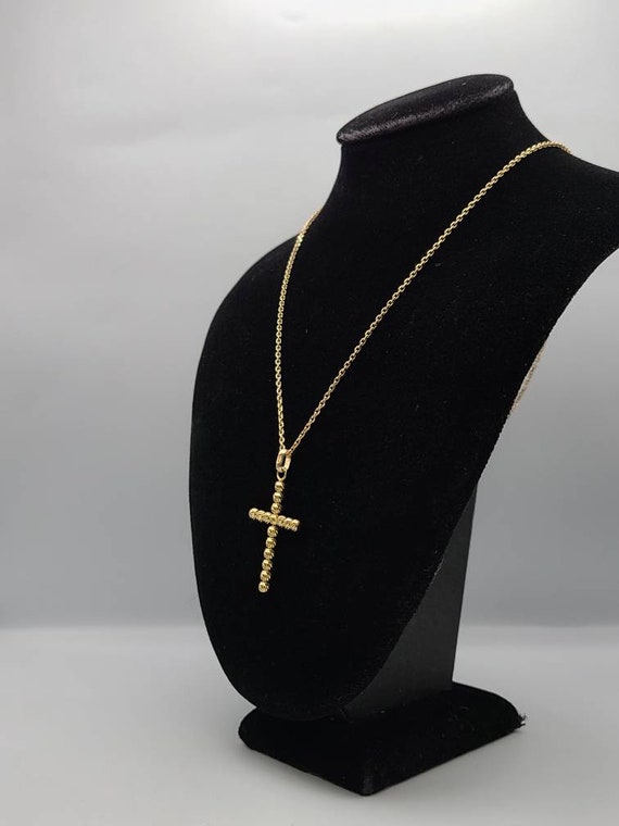 Gold Bead Cross Necklace, 14kt Yellow Gold, Vinta… - image 4