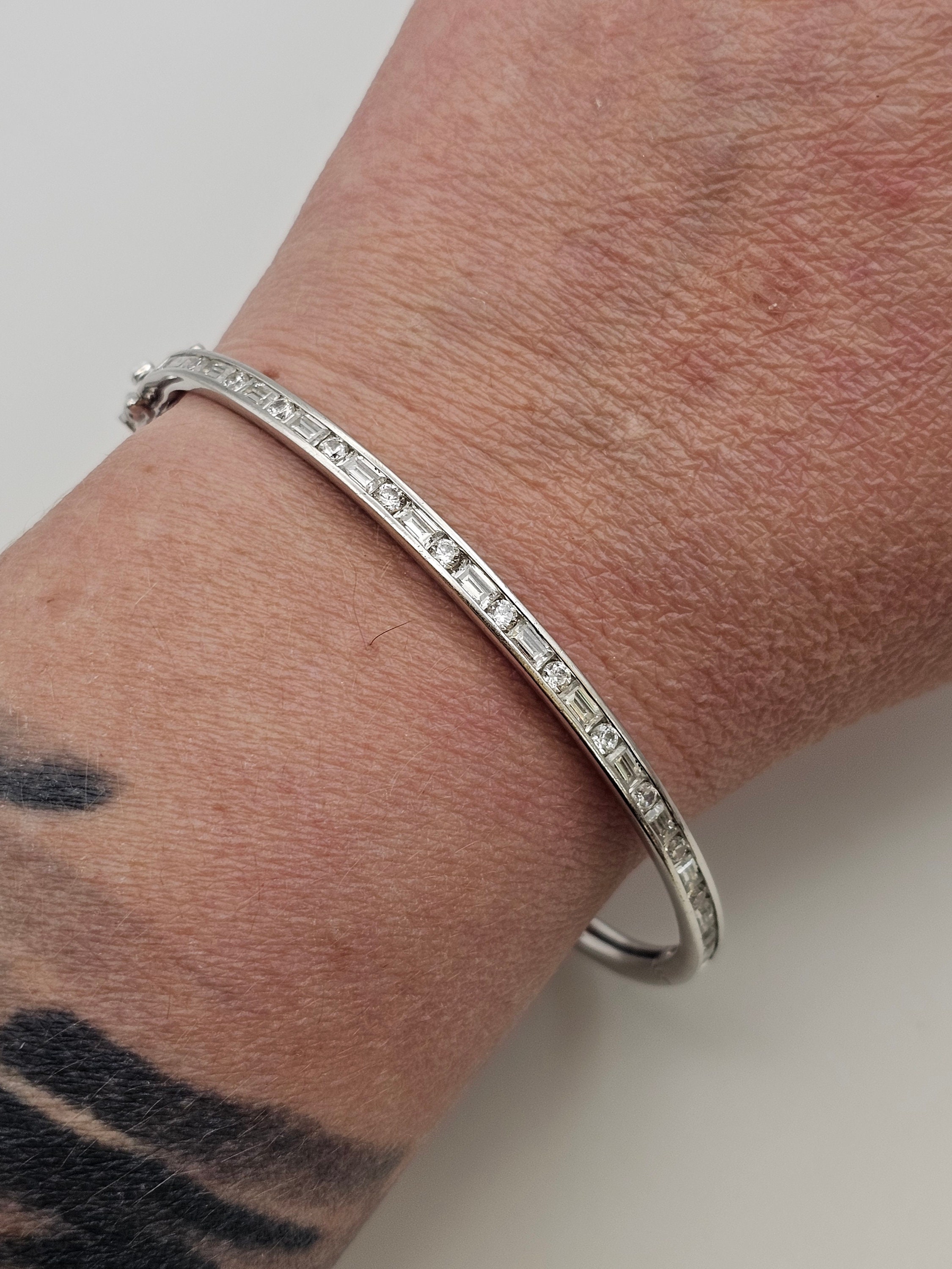 Vintage Cubic Zirconia Bangle Bracelet 925 Sterling Silver