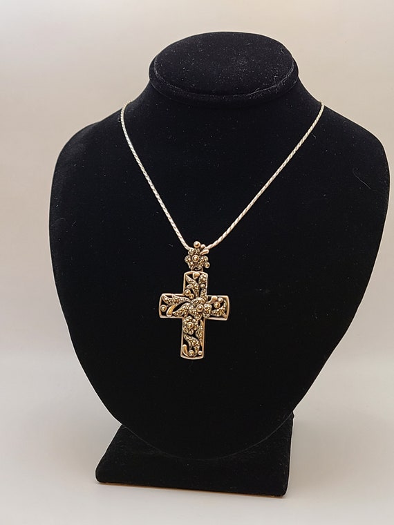 Floral Marcasite Cross Necklace, Sterling Silver O