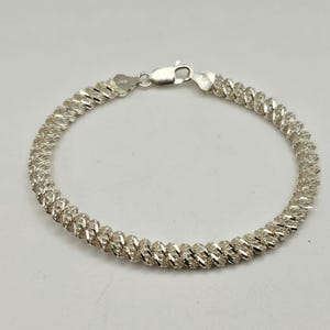 Sparkling Fancy Cut Rope Chain Bracelet 925 Sterling Silver, 8-Inch, 6mm, Vintage Estate Jewelry, W#1082