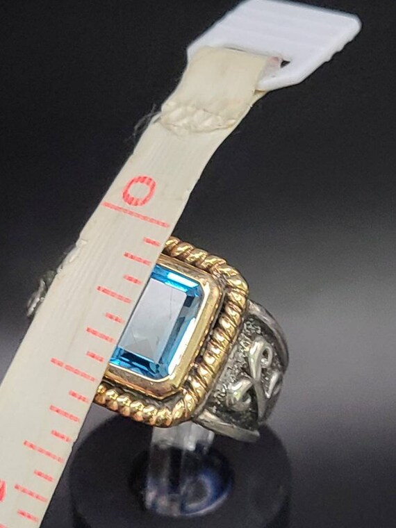 Blue Topaz Ring, 925 Silver and 14kt Yellow Gold,… - image 10