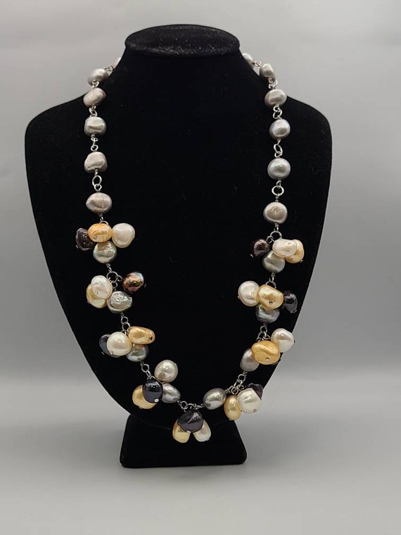 Pearl Cluster Necklace, 925 Silver Beaded Pearl Ne