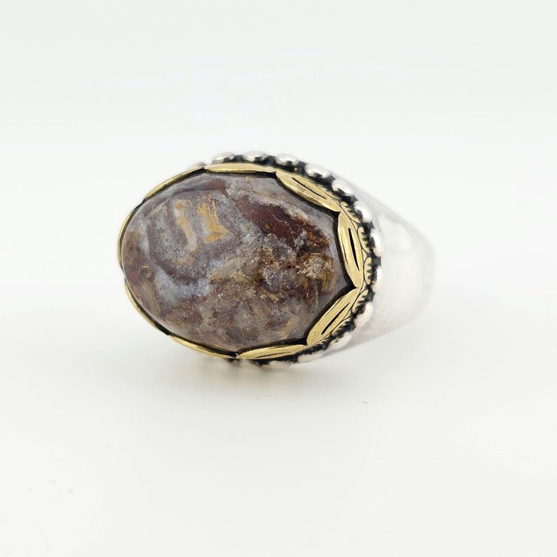 Vintage Carolyn Pollack Pietersit Ring - 925 Sterling Silber und Messing - Größe 8 - Nachlassschmuck Bild 1
