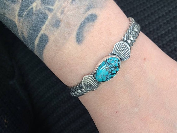 Vintage Turquoise Cuff Bracelet: 925 Sterling Silver - Navajo