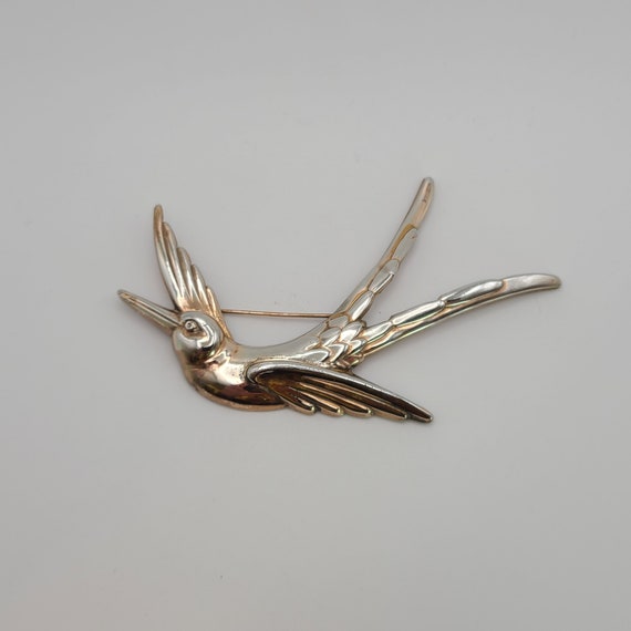 Swallow in Flight Pin, Sterling Silver, Rose Gold… - image 4