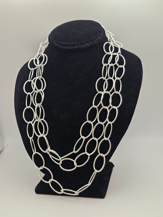 Textured Oval Link Necklace, 925 Silver, Designer… - image 1