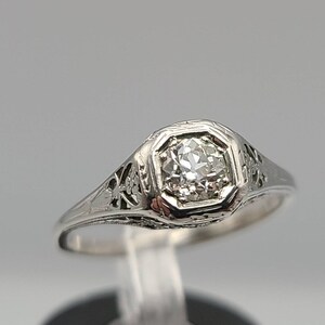 Vintage Estate 18kt White Gold Floral Filigree Diamond Ring | Size 6 | With Appraisal | Diamond Engagement Ring | Item w#426