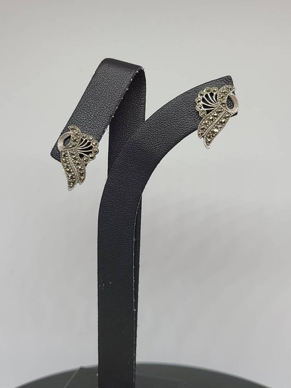 Marcasite Earrings in Sterling Silver, Vintage Es… - image 3