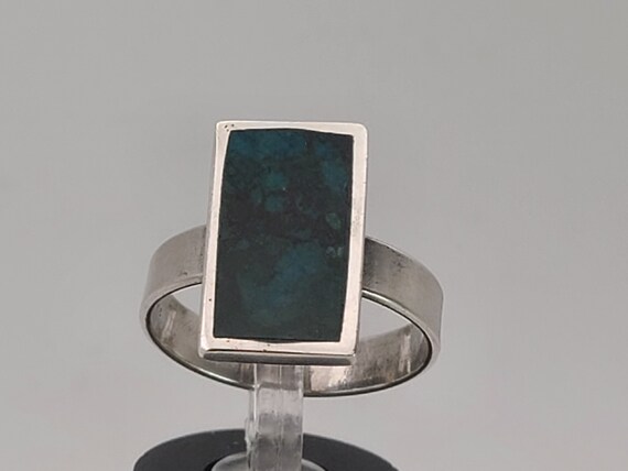 Vintage Geometric Chrysocolla Ring: 925 Sterling … - image 4