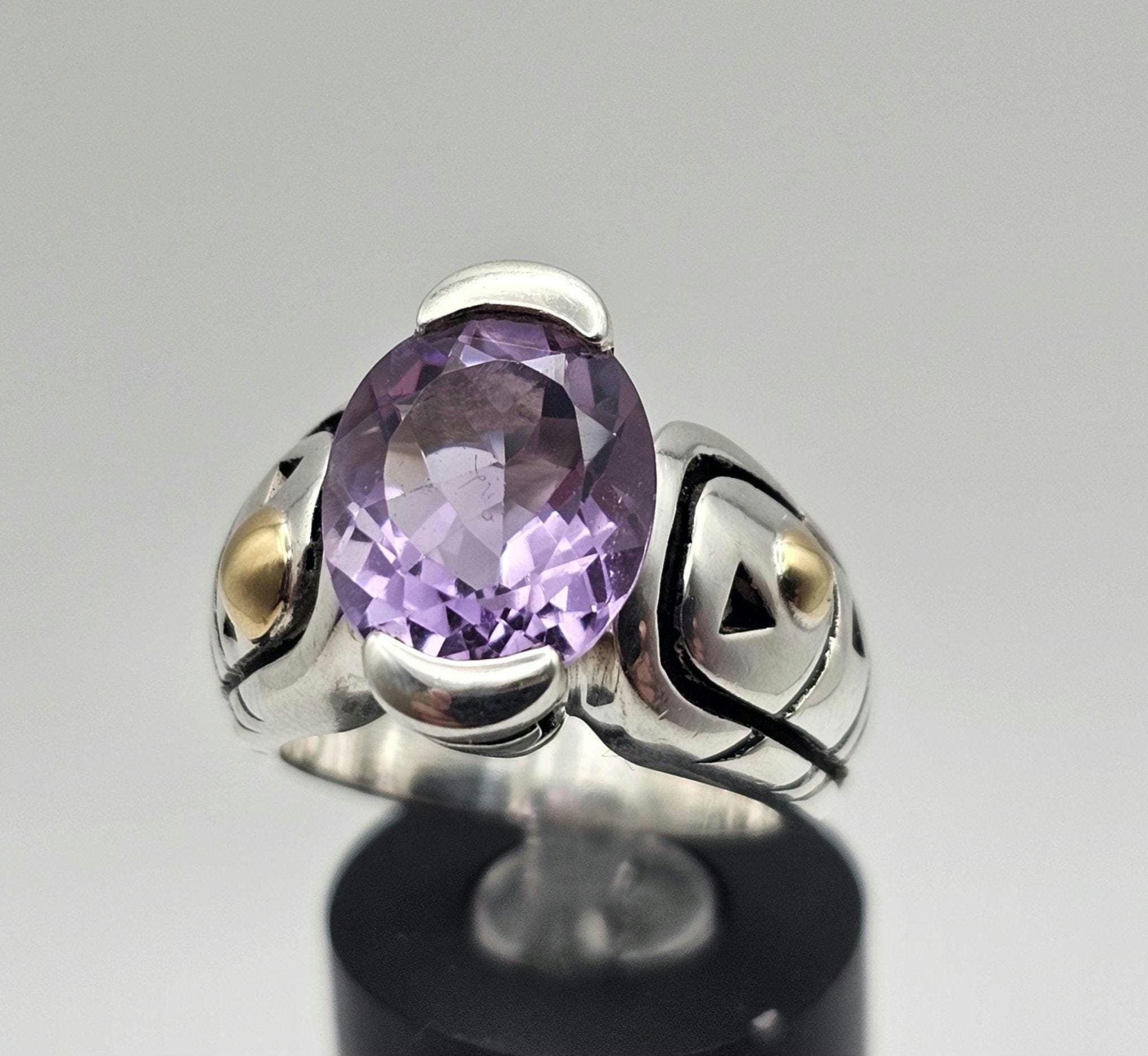 訳あってお買い得！30～80％OFF 925 Vintage Sterling Ring Amethyst Gold 18k and Silver シルバー台