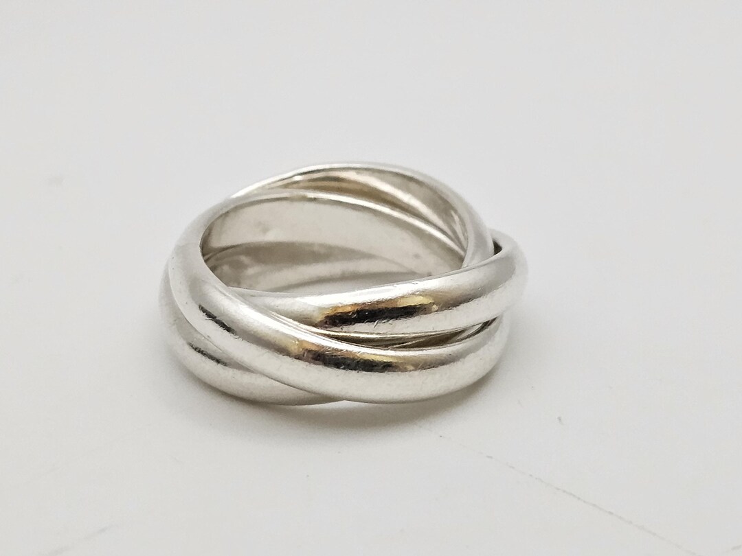 Fidget Ring in 925 Silver, Interlocking Triple Band Rolling Ring, Size ...