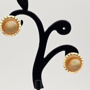 Vintage Golden Mother of Pearl Earrings 14kt Yellow Gold Mid-century Earrings, Estate Jewelry, w#1216