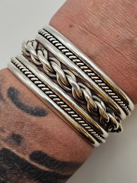 Vintage Sterling Silver Braided Cable Cuff Bracelet - Navajo