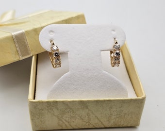 Cubic Zirconia Hoop Earrings in 14kt Gold, April Birthstone Earrings, Vintage Estate Jewelry, Huggie Hoops, w#1931