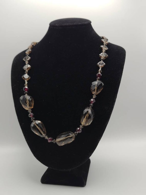 Smoky Quartz and Garnet Necklace, 925 Silver, Chu… - image 2