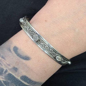 Vintage 925 Silver Balinese Moonstone Bangle Bracelet, Designer Suarti, Estate Jewelry, Item w#470