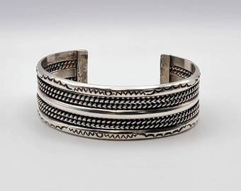 Vintage Tahe Sterling Silver Cuff Bracelet - Estate Jewelry