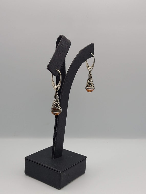 Natural Resin Drop Earrings, 925 Silver, Bali Ear… - image 4