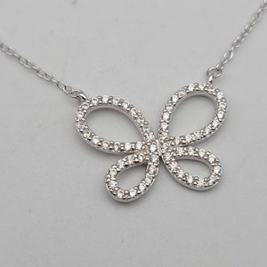 Cubic Zirconia Butterfly Necklace 925 Sterling Silver April Birthstone Necklace Vintage Estate Jewelry Gift for Her, w#3132